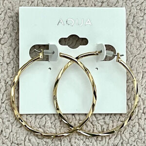 Aqua Gold-Tone Twist Hoop Earrings